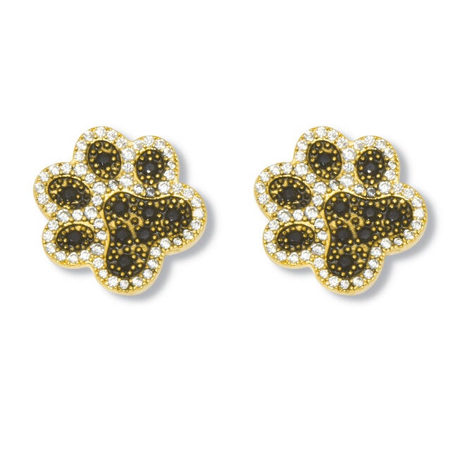.95 TCW Round Black Cubic Zirconia 14k Yellow Gold-Plated Paw Print Earrings, BLACK, hi-res image number null