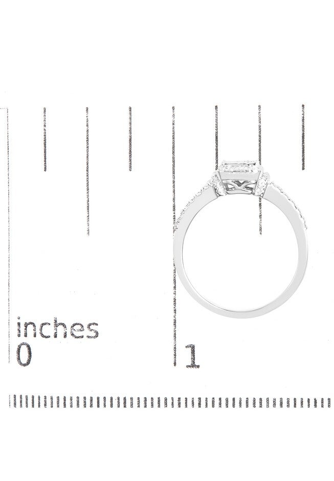 Silver 1/4 Cttw Princess-Cut Diamond Composite Ring With Beaded Halo, , alternate image number null