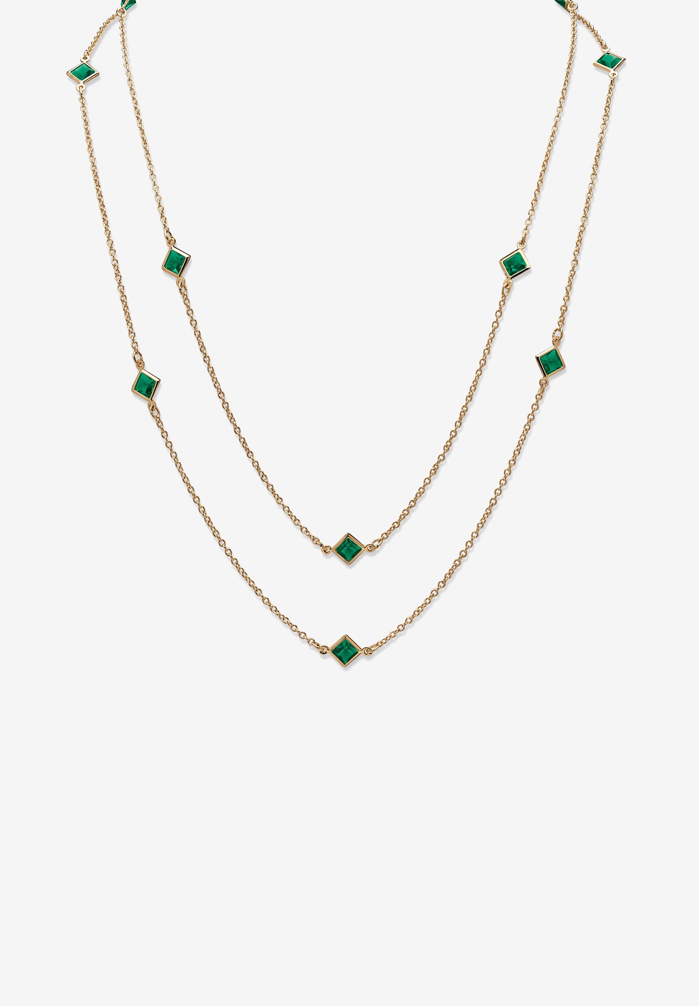 Gold Tone Endless 48 inches Necklace with Princess Cut Birthstone, MAY, hi-res image number 0