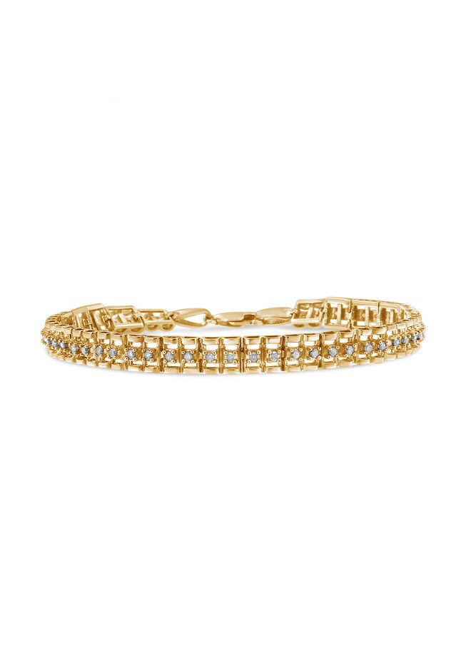 Yellow Gold Plated Sterling Silver 1/2 Cttw Diamond Doublelink Tennis Bracelet, YELLOW GOLD, hi-res image number null