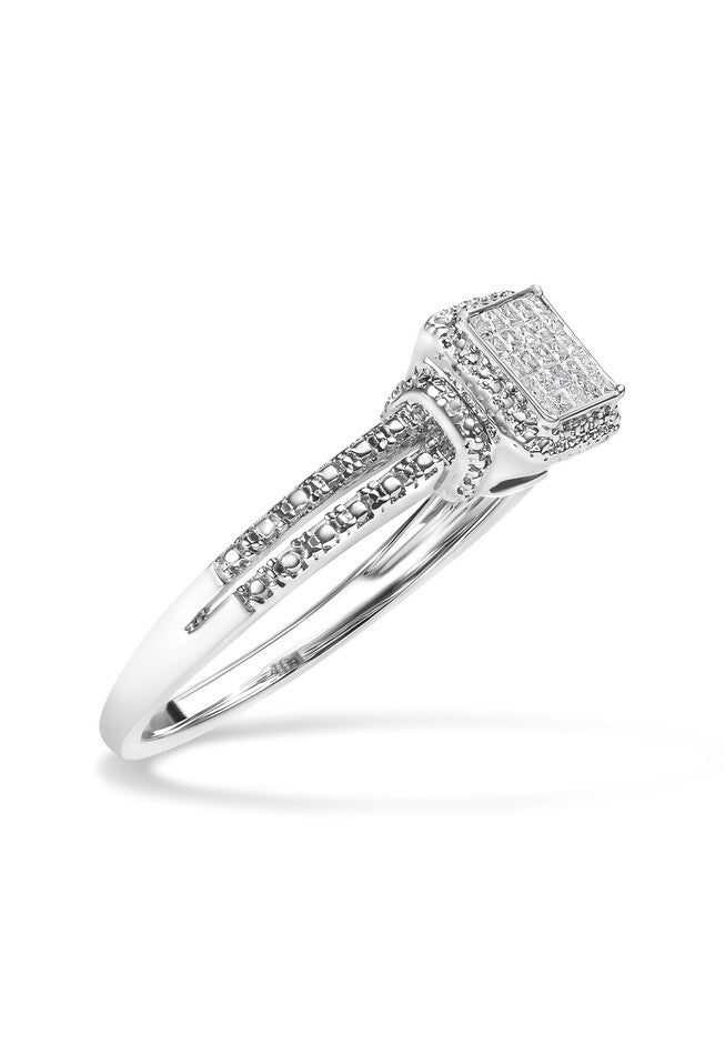 Silver 1/4 Cttw Princess-Cut Diamond Composite Ring With Beaded Halo, , alternate image number null