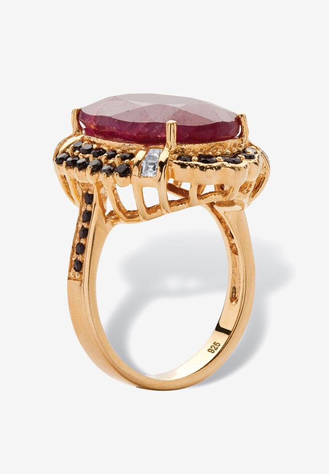 14K Gold Over Sterling Silver Ruby And Cubic Zirconia Ring, , on-hover image number null