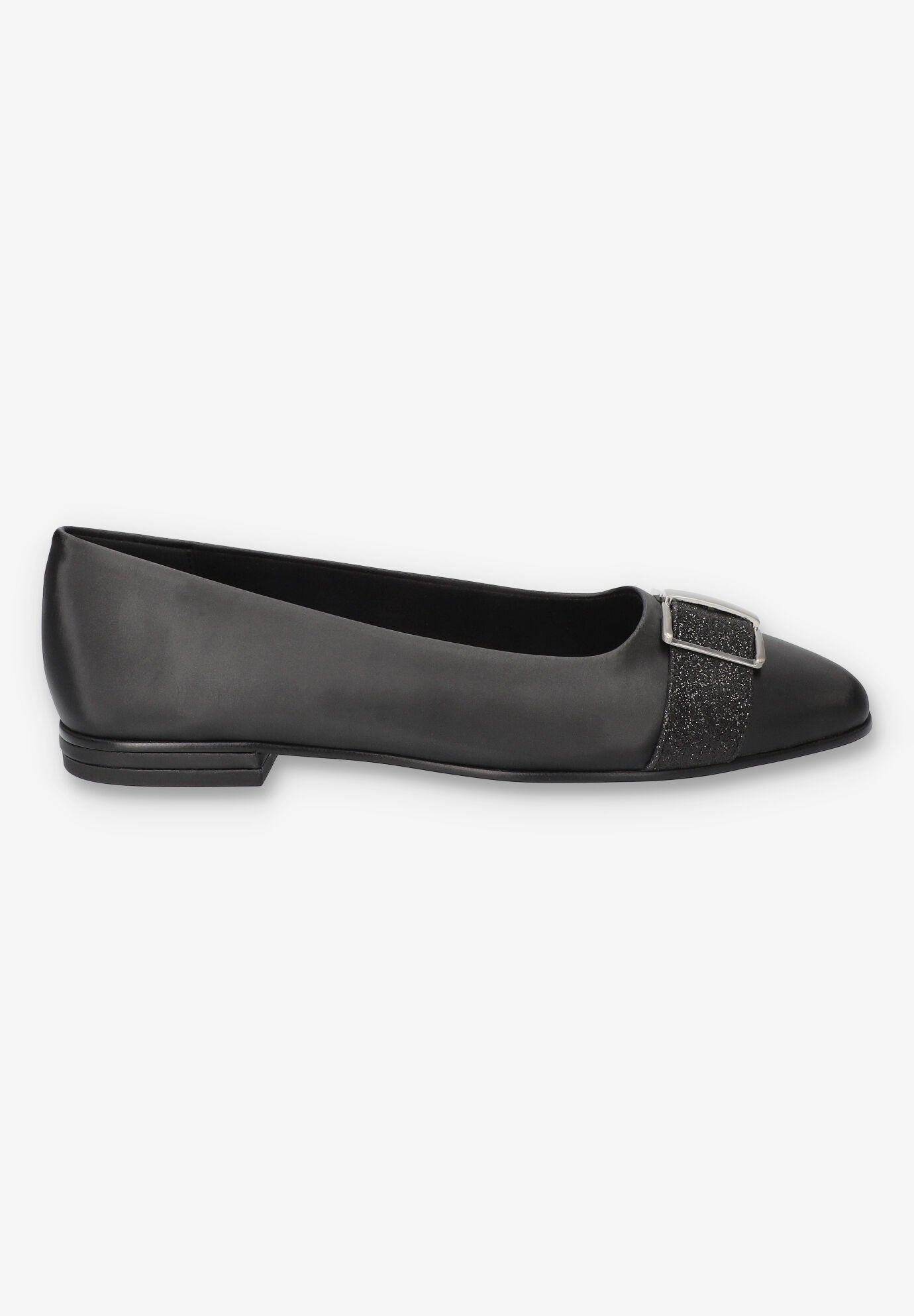 Keely Square Toe Flat, BLACK SATIN, alternate image number 2