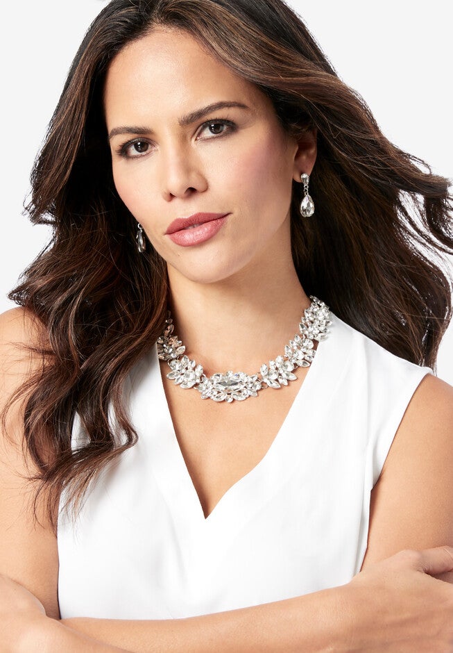 Rhinestone Necklace Set, SILVER, hi-res image number null