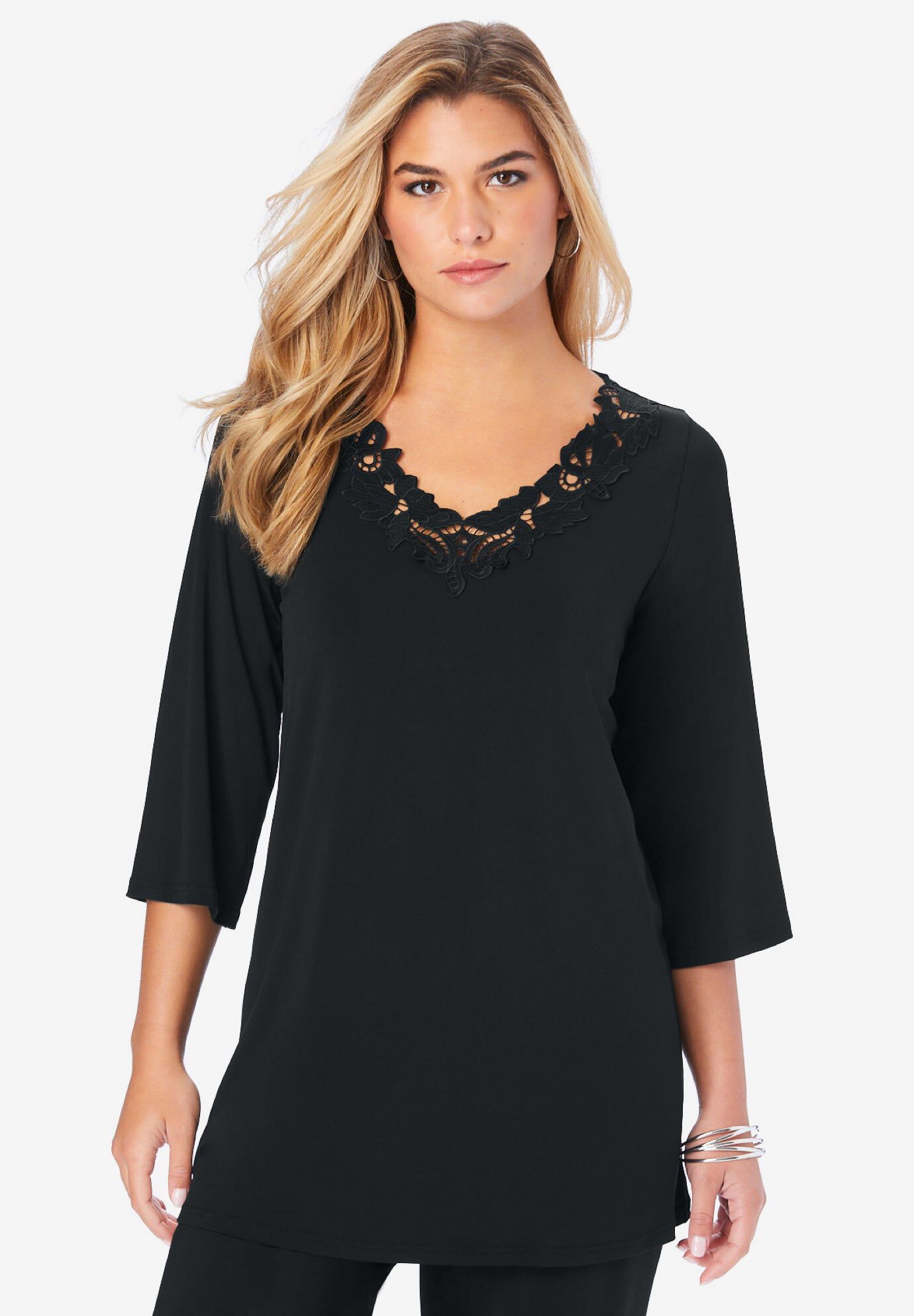 Lace V Neck Ultrasmooth&reg; Fabric Top