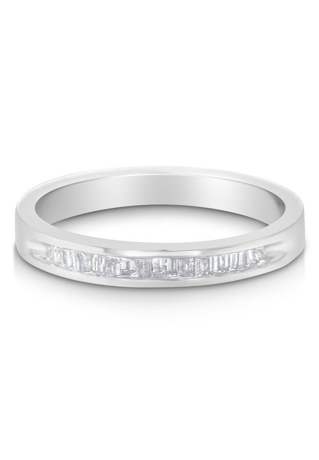Sterling Silver Diamond Channelset Stackable Band Ring, WHITE, hi-res image number 0