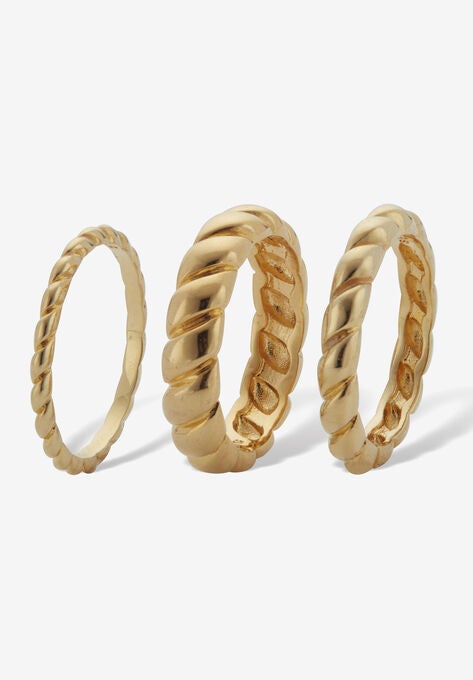 14K Gold-Plated 3-Piece Ring Set Jewelry, , on-hover image number null