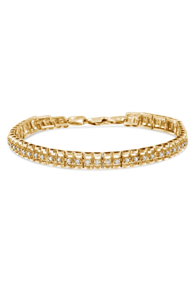 Yellow Gold Plated Sterling Silver 1/2 Cttw Diamond Doublelink Tennis Bracelet, , on-hover image number null