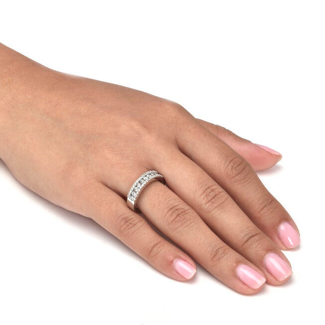 .25 TCW Diamond Sterling Silver Multi-Row Ring, WHITE, alternate image number null