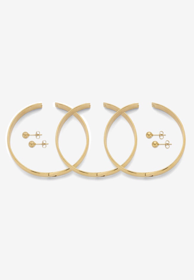 Goldtone Polished Bangle Earring and Ball Stud Earring Set 7.5 inches, , on-hover image number null