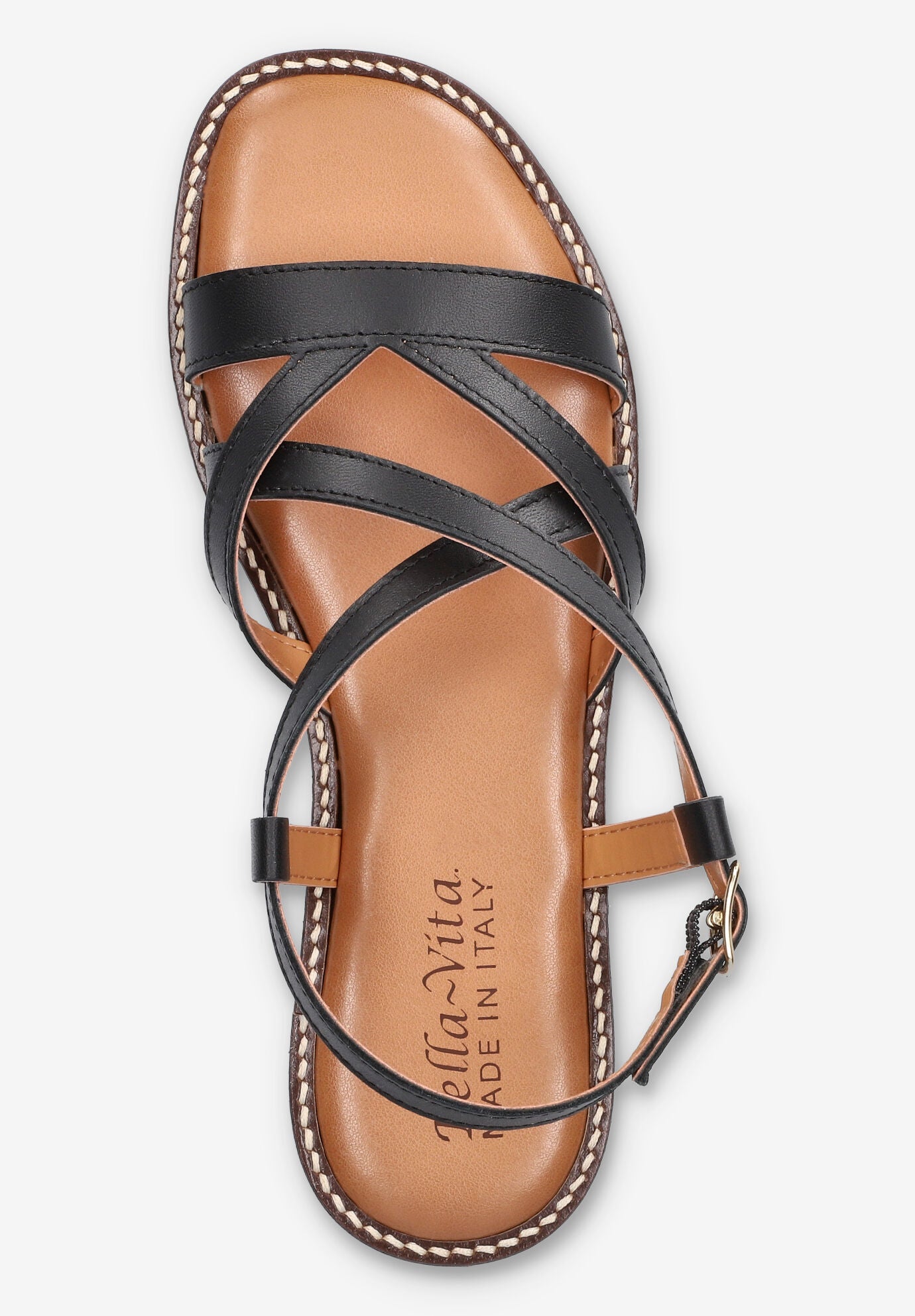 Tya-Italy Flat Sandal, BLACK LEATHER, alternate image number 6