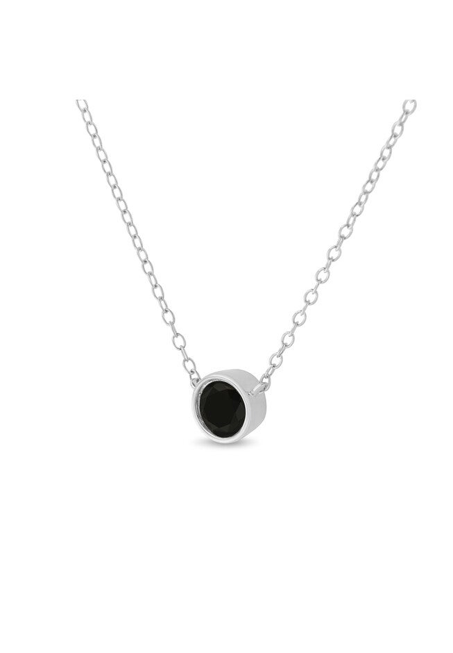 Silver 1/2 Cttw Black Diamond Bezel Solitaire 18 inches Pendant Necklace, , alternate image number null