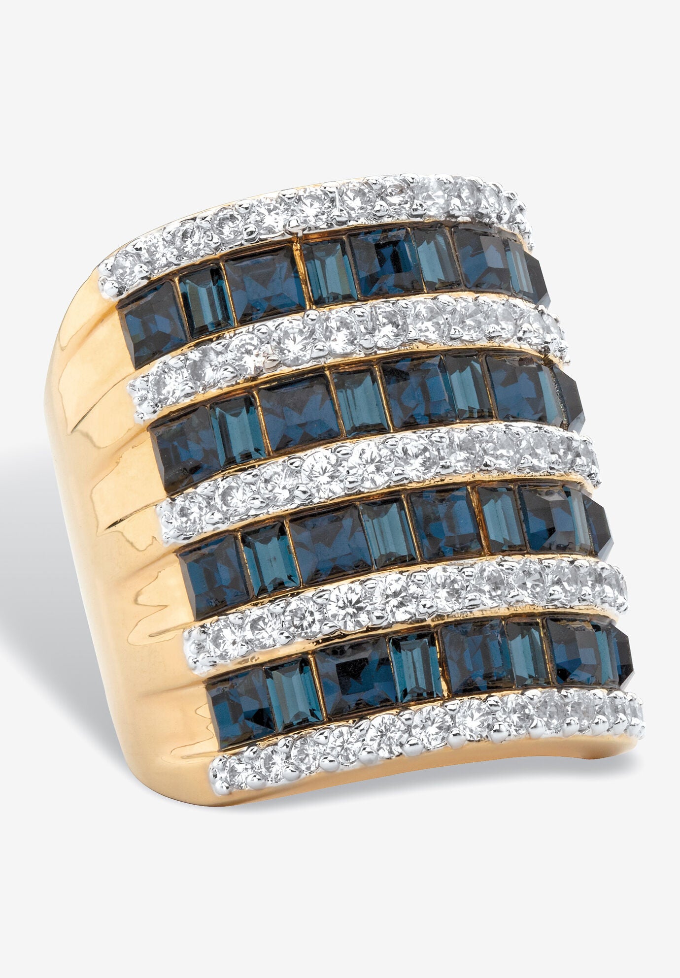 9.18 Cttw Gold-Plated Simulated Blue Sapphire And Cubic Zirconia Ring, SAPPHIRE, hi-res image number 0