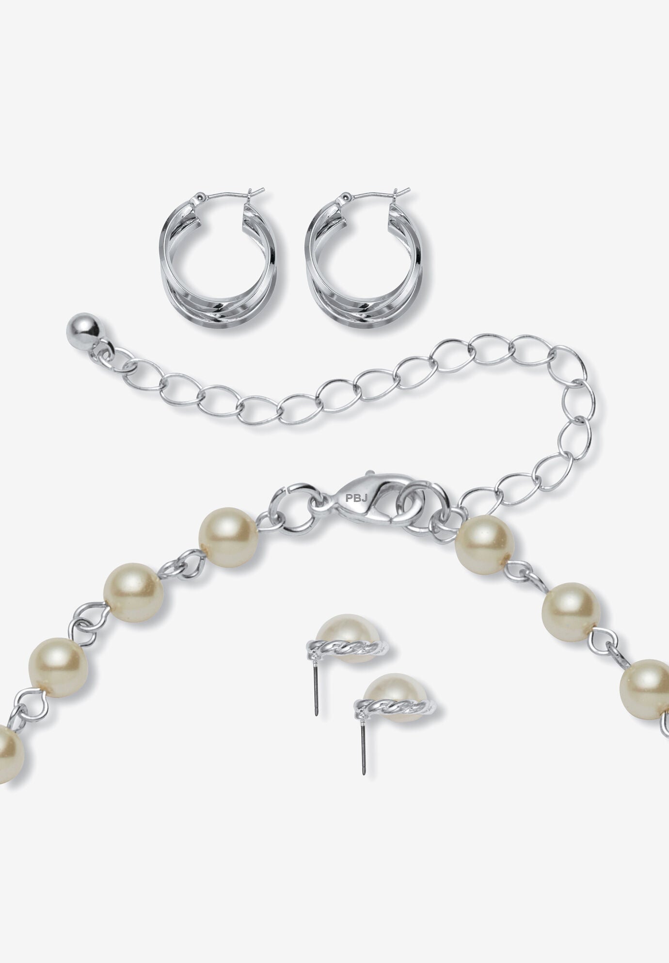 Silvertone Simulated Pearl Silvertone Graduated Jewelry Set, 18 Inches, , on-hover image number 1