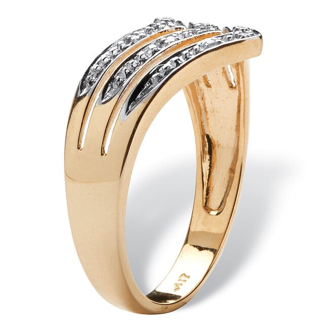 White Diamond Accent 10k Yellow Gold Triple-Row Chevron Ring, WHITE, on-hover image number null