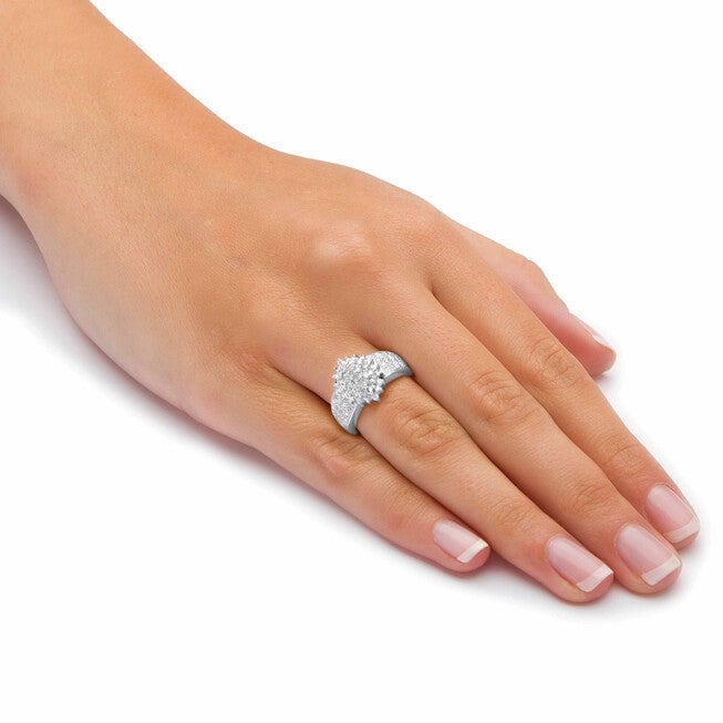 1/4 Cttw. Round Diamond Platinum-plated Silver Marquise-Shaped Cluster Ring, WHITE, alternate image number 2