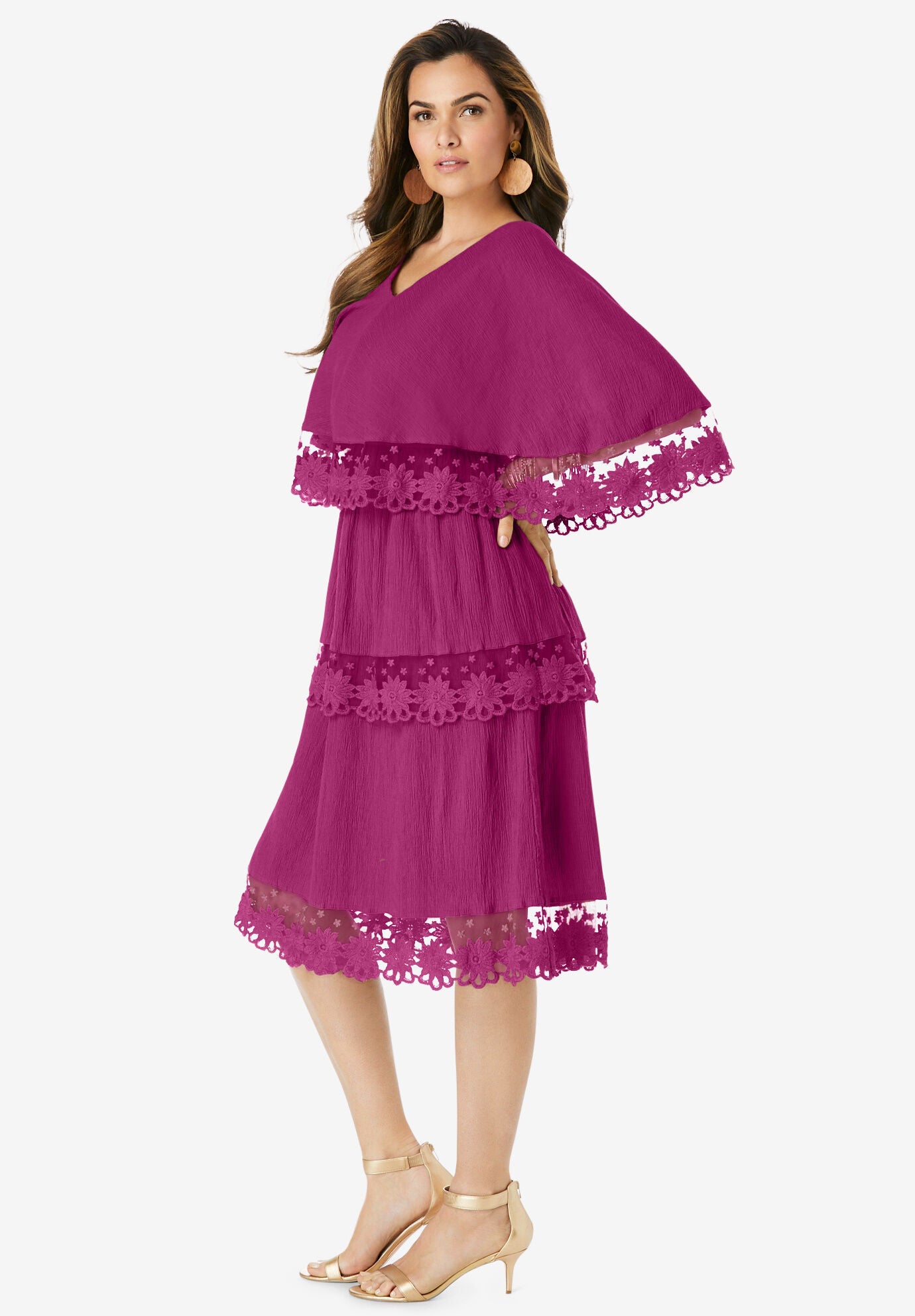 Tiered-Lace Crinkle-Knit Gauze Dress, , alternate image number 2