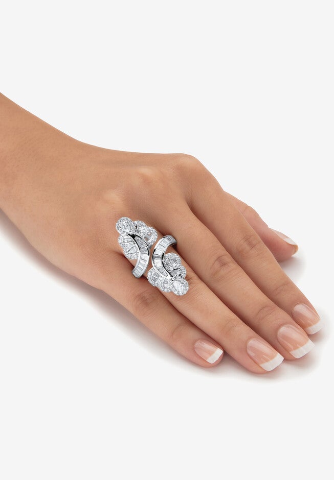 4.32 Tcw Multi-Cut Cubic Zirconia Platinum-Plated Bypass Cocktail Ring, , alternate image number null