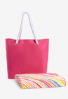 Beach Bag & Towel Set, WARM WATERCOLOR STRIPE, hi-res image number null
