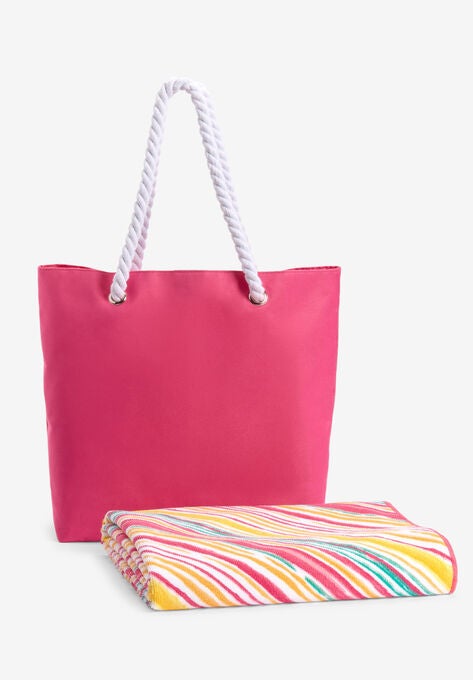 Beach Bag & Towel Set, WARM WATERCOLOR STRIPE, hi-res image number null