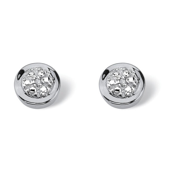 Round Cut Genuine Diamond Accent Solid 10k White Gold Button Earrings, WHITE, hi-res image number null
