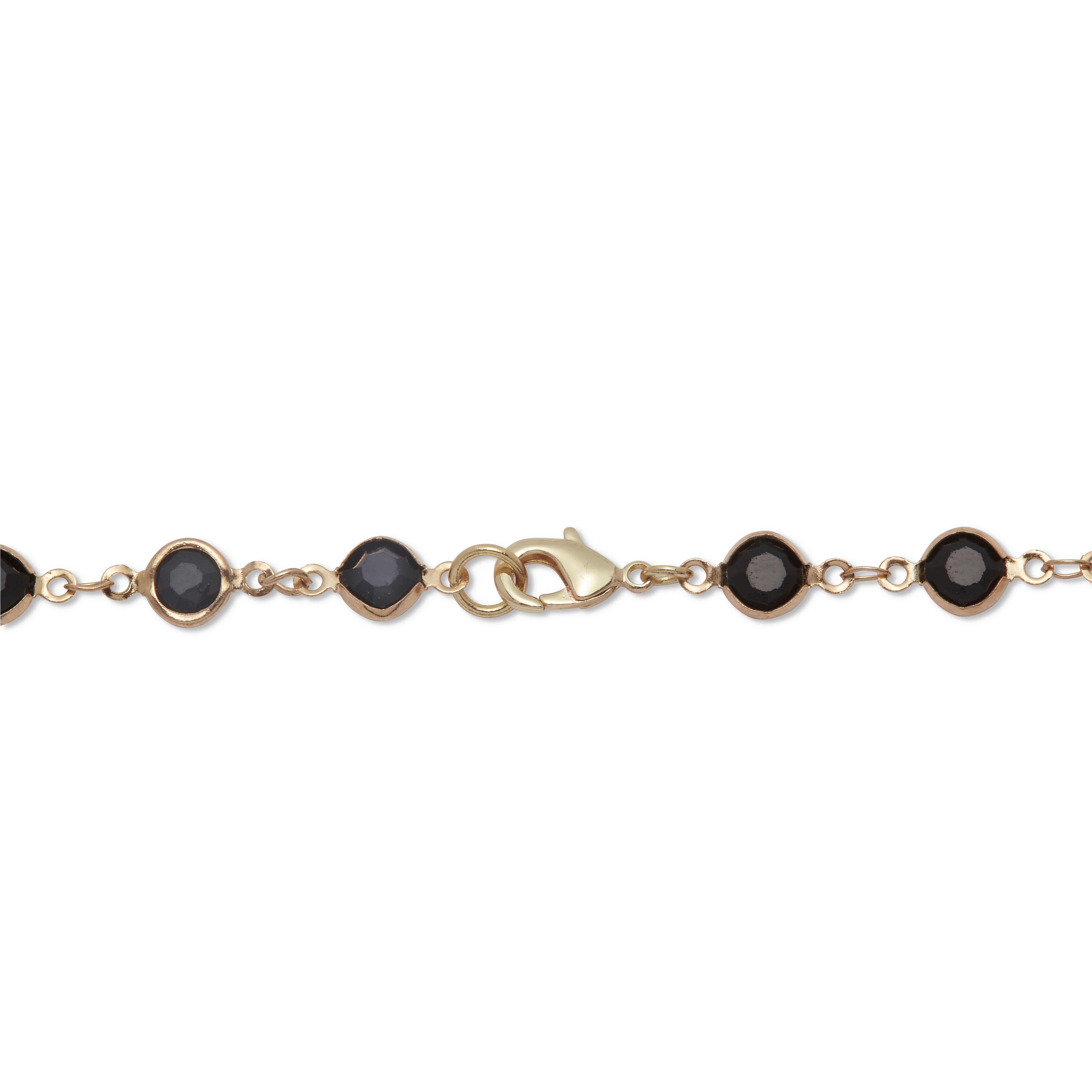 Black Crystal and Pearl Gold Ion-Plated Stainless Steel Long Necklace, 40 Inches, BLACK, on-hover image number 1