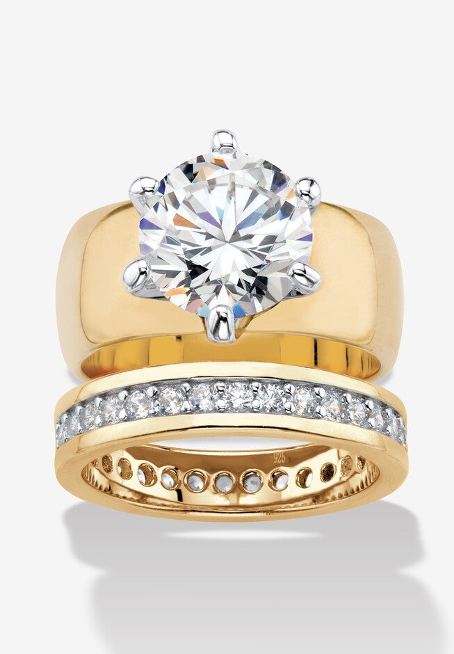 4.80 Cttw. Cz Gold-Plated 2-Piece Solitaire And Eternity Wedding Ring Set, GOLD, hi-res image number null