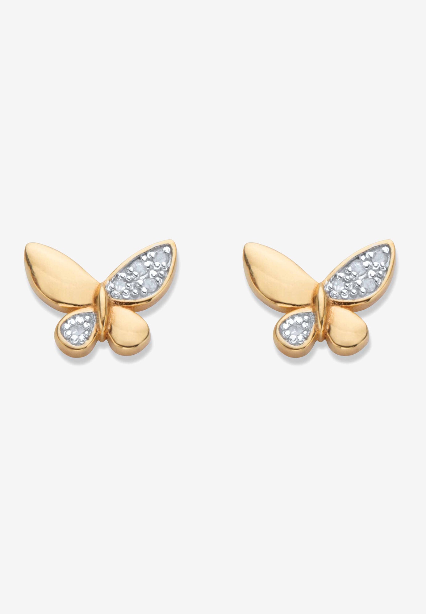 Yellow Gold Plated Genuine Diamond Accent Butterfly Stud Earrings, YELLOW GOLD, hi-res image number 0