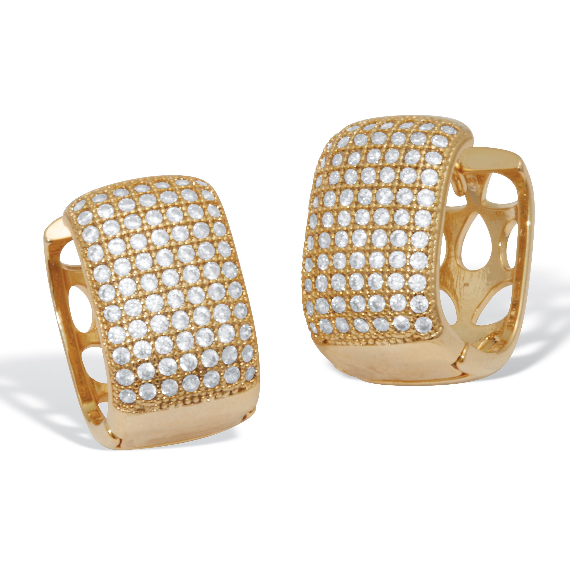 Crystal Micro-Pave Style Goldtone Huggie Earrings, WHITE, hi-res image number 0