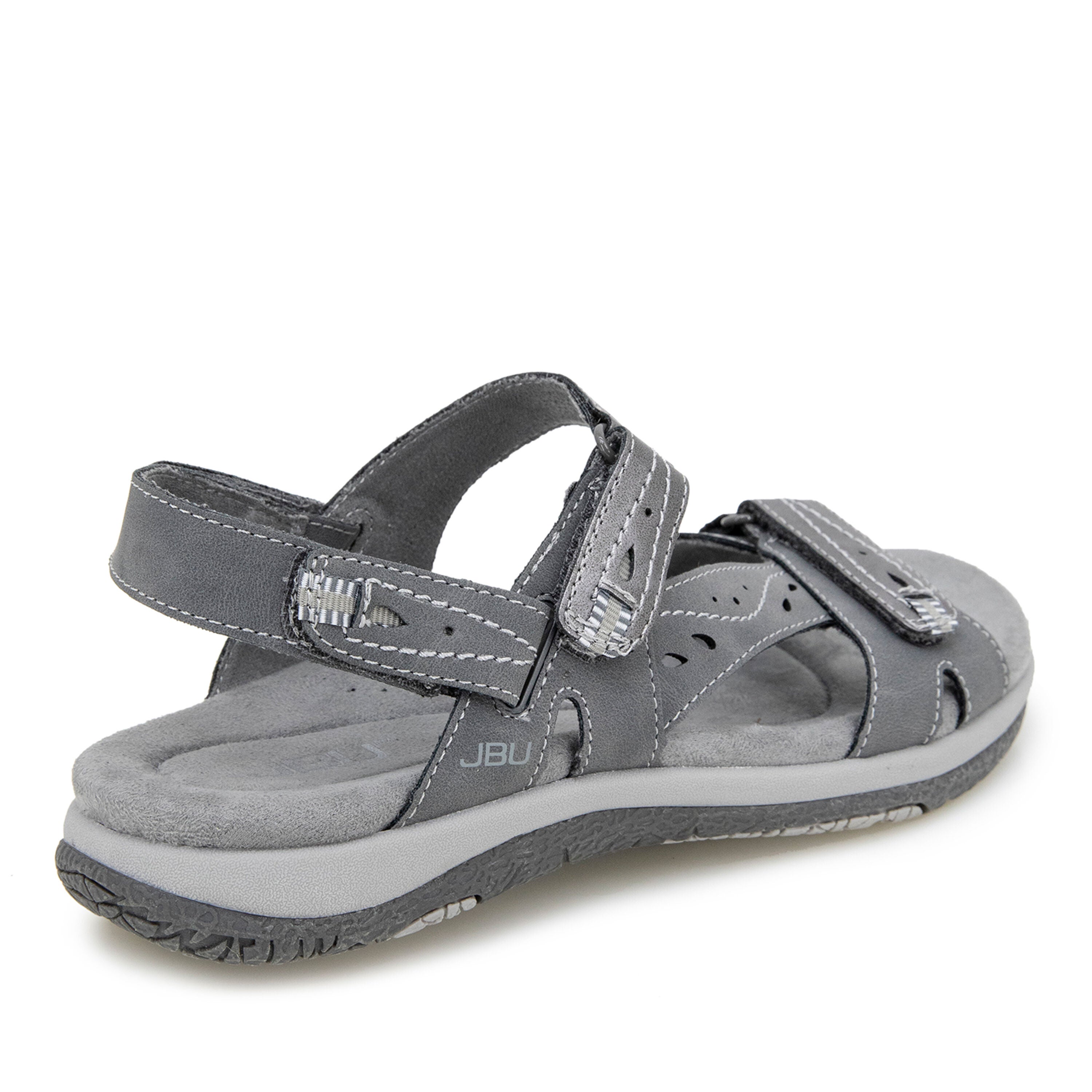 Stephie Vegan Hook and Loop Flat Sandal, CHARCOAL GUNMETAL, on-hover image number 1
