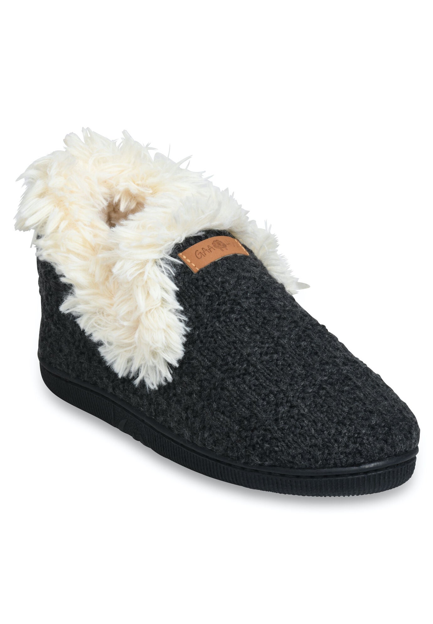 Textured Knit Fur Color Slipper Boot Slippers, CHARCOAL GREY, hi-res image number 0
