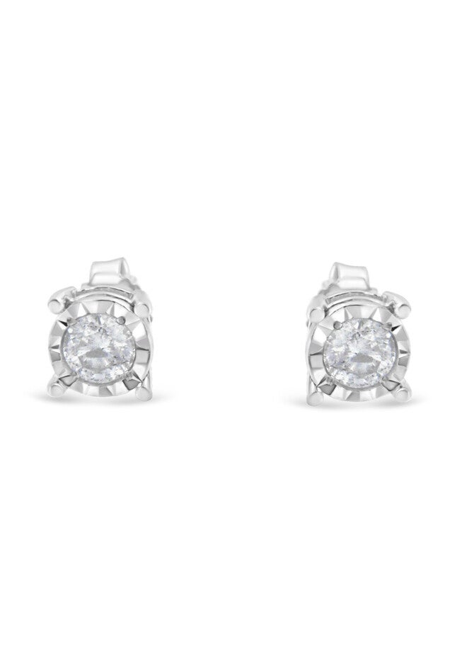 Sterling Silver Round Brilliantcut Diamond Miracleset Stud Earrings, , alternate image number 2