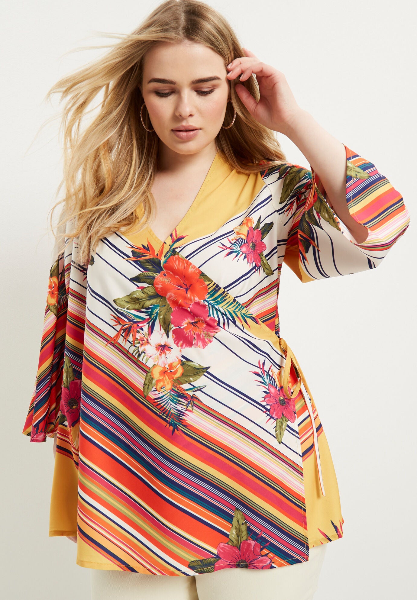 Faux-Wrap Kimono Top, , alternate image number 3