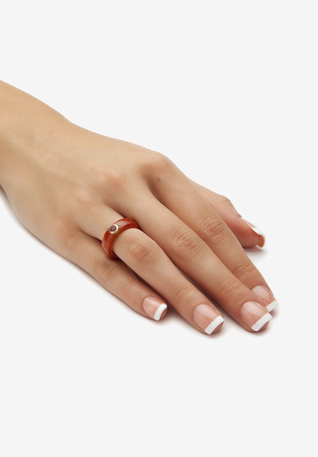 Genuine Jade And Peridot, Garnet And White Topaz Ring 3-Piece Set In 10K Gold, , alternate image number null