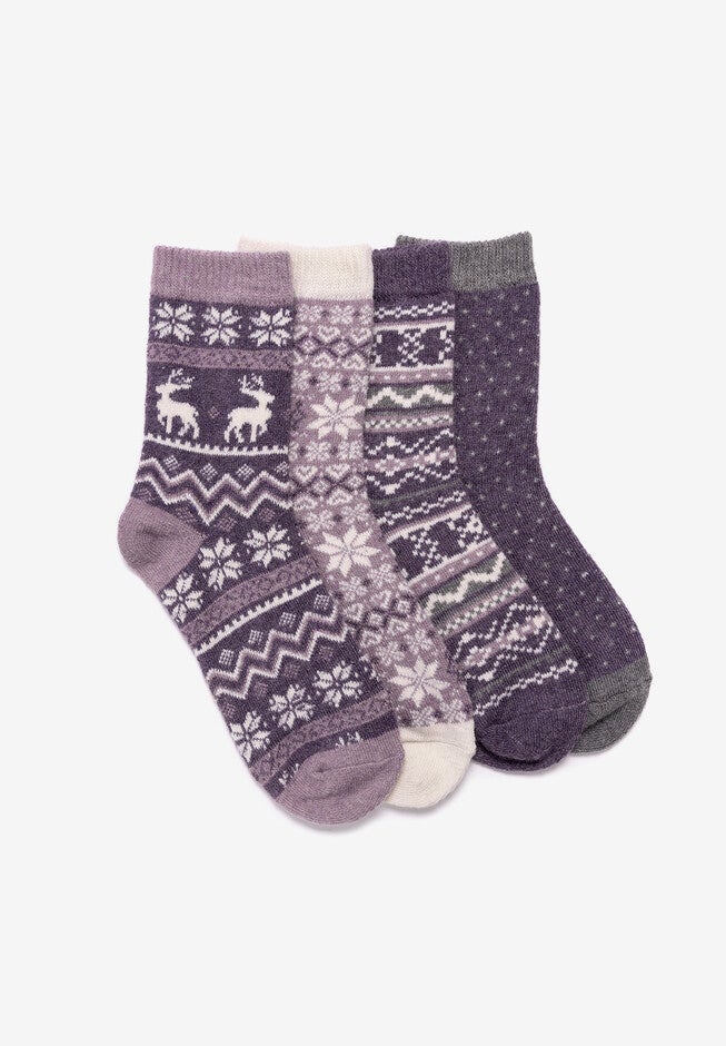 4 Pair Pack Holiday Boot Socks, PURPLE, hi-res image number 0