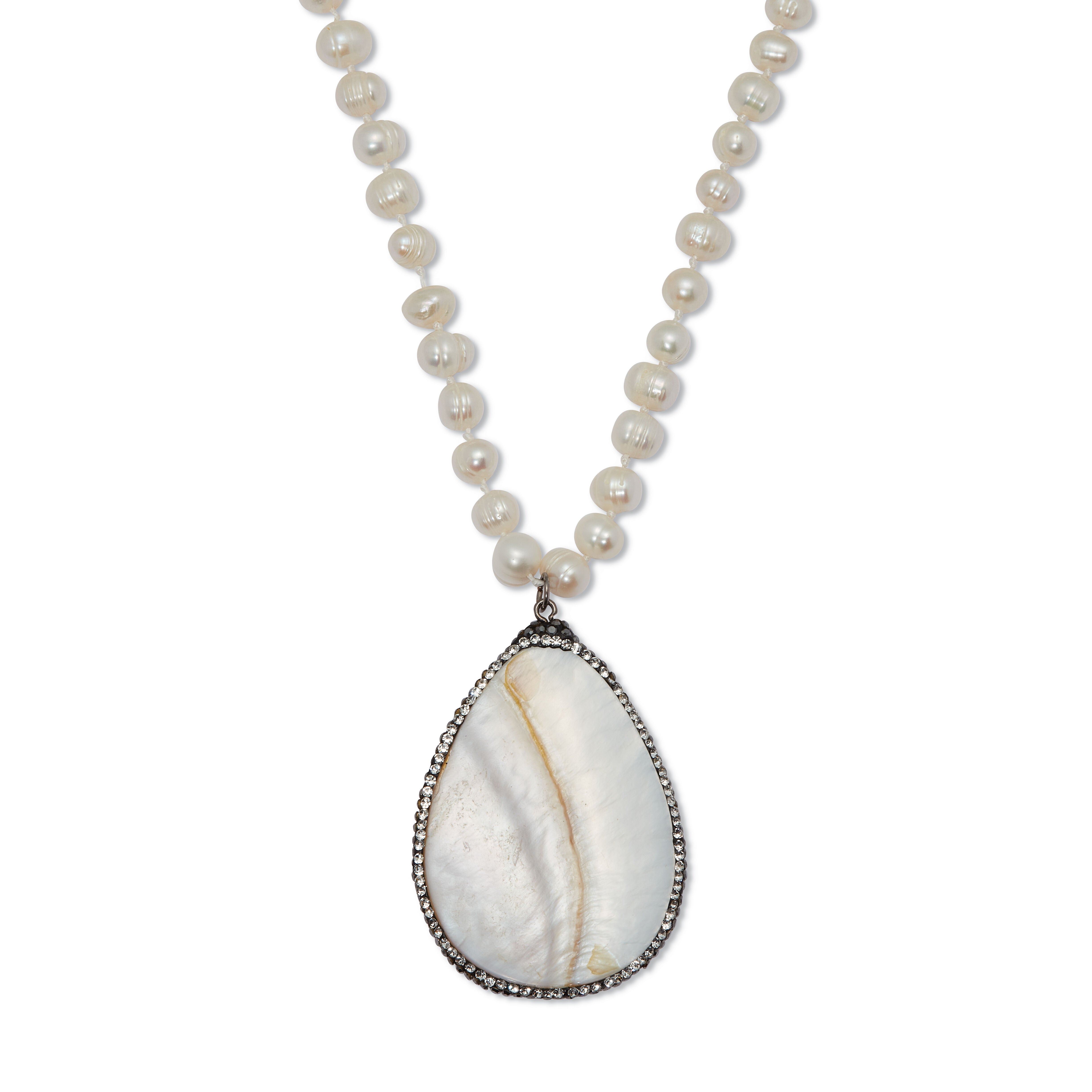Round Genuine Cultured Freshwater Pearl Silvertone Pendant Necklace 48-inch, WHITE, hi-res image number 0