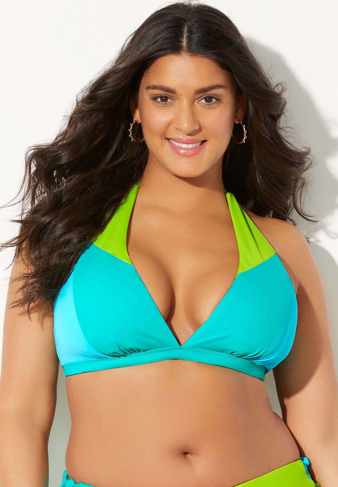 Romancer Colorblock Halter Triangle Bikini Top, NEON MINT OASIS, hi-res image number null
