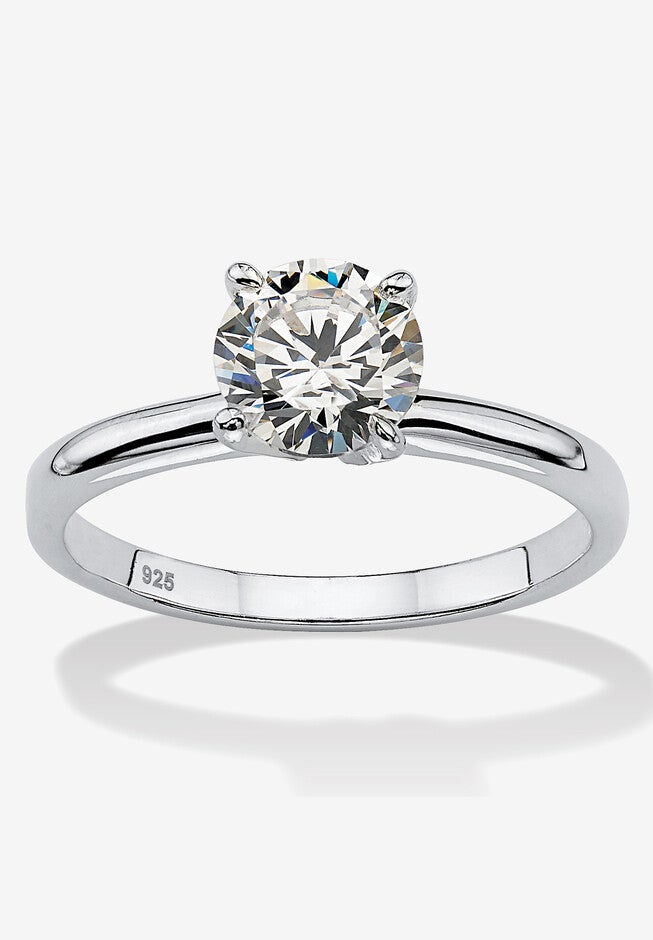 Sterling Silver Cubic Zirconia Solitaire Engagement Ring, CUBIC ZIRCONIA, hi-res image number null