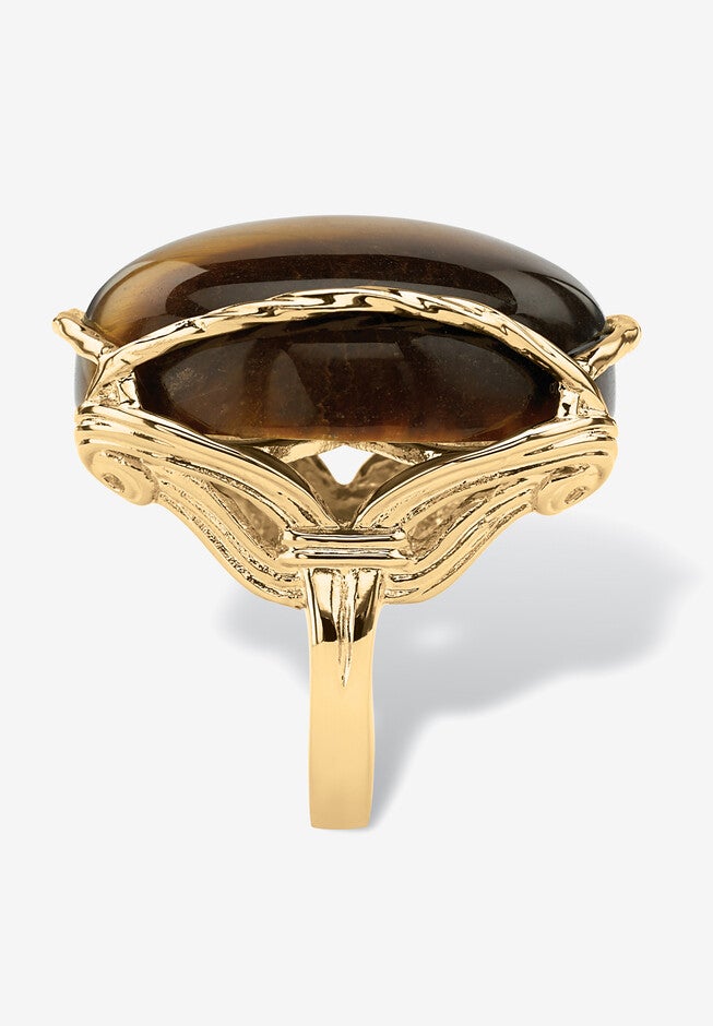 Yellow Gold-Plated Genuine Brown Tiger'S Eye Pillow Ring, , on-hover image number null