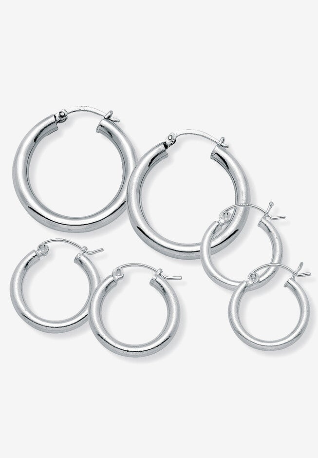 Sterling Silver 3 pair set Hoop Earrings (28mm), , on-hover image number 1
