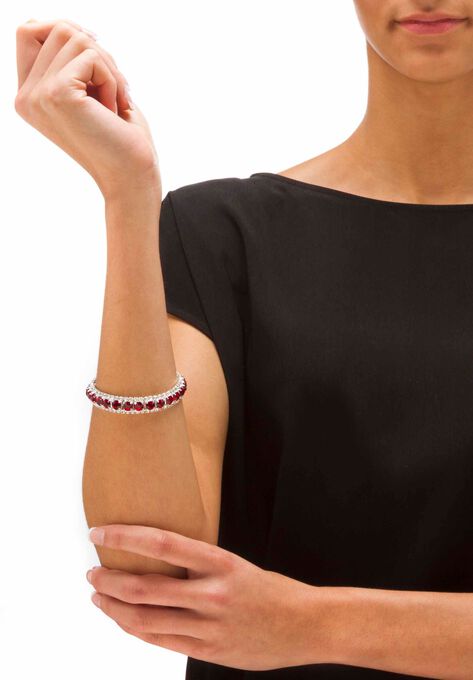 Silver Tone Tennis Bracelet Simulated Birthstones and Crystal, 7", , alternate image number null