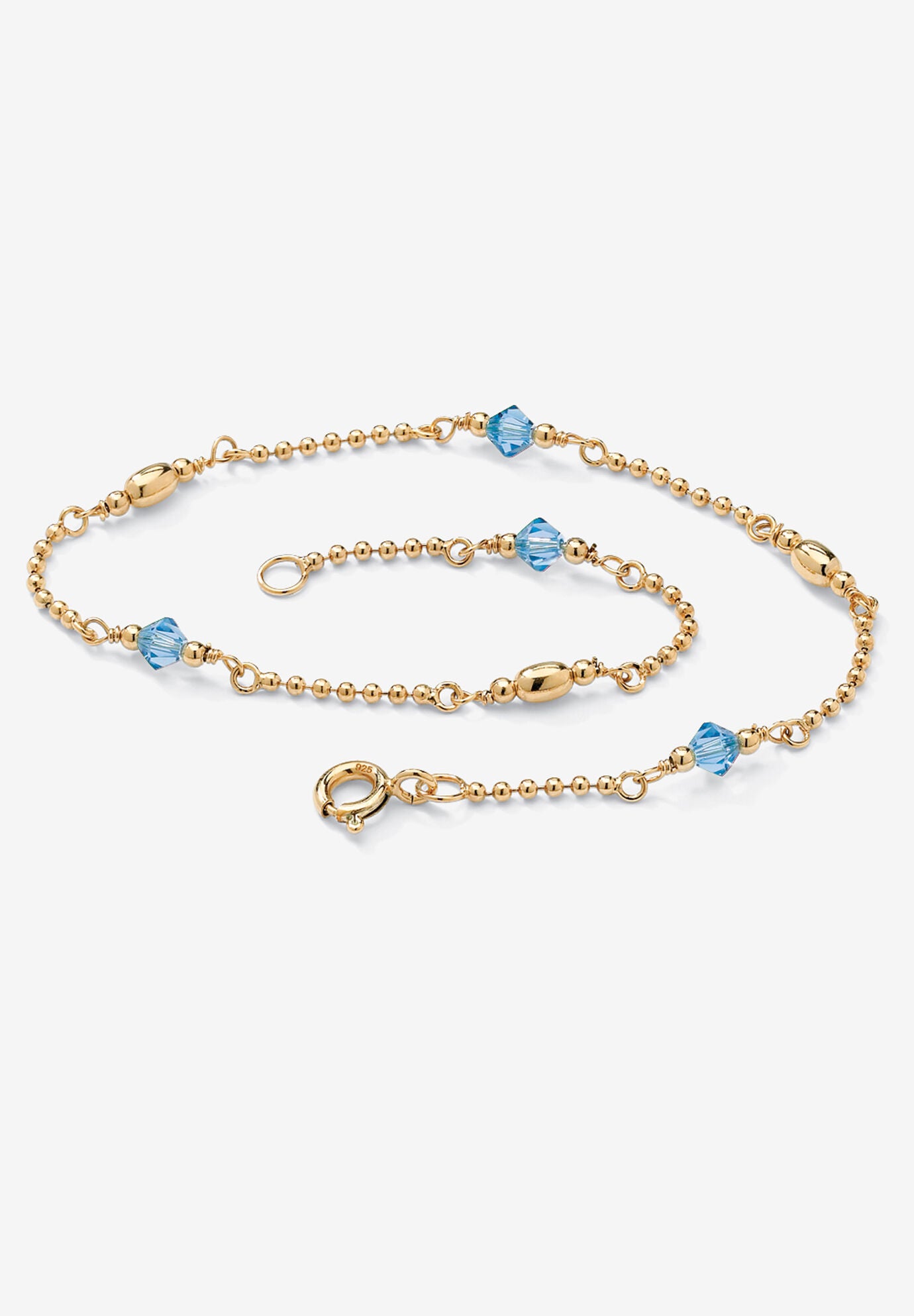 Gold Over Sterling Silver Simulated Birthstone Ankle Bracelet 11 Inches, MARCH, hi-res image number 0