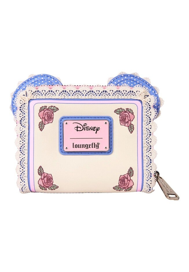Loungefly x Disney Minnie Mouse Floral and Lace Zip Around Wallet, BLUE, on-hover image number 1