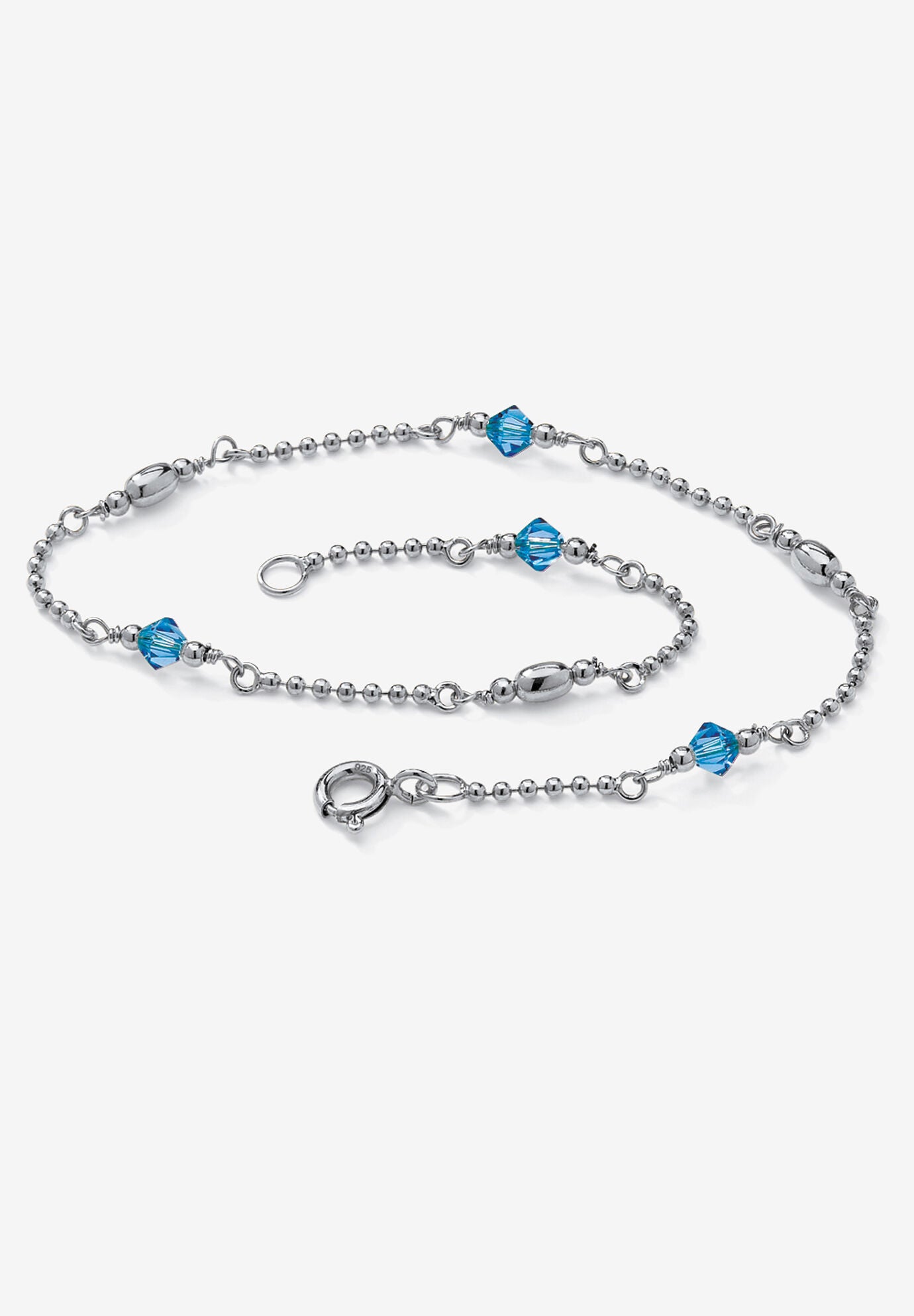 Platinum Plated Silver Ankle Bracelet (2Mm), Round Simulated Birthstone 11 Inches, SEPTEMBER, hi-res image number 0