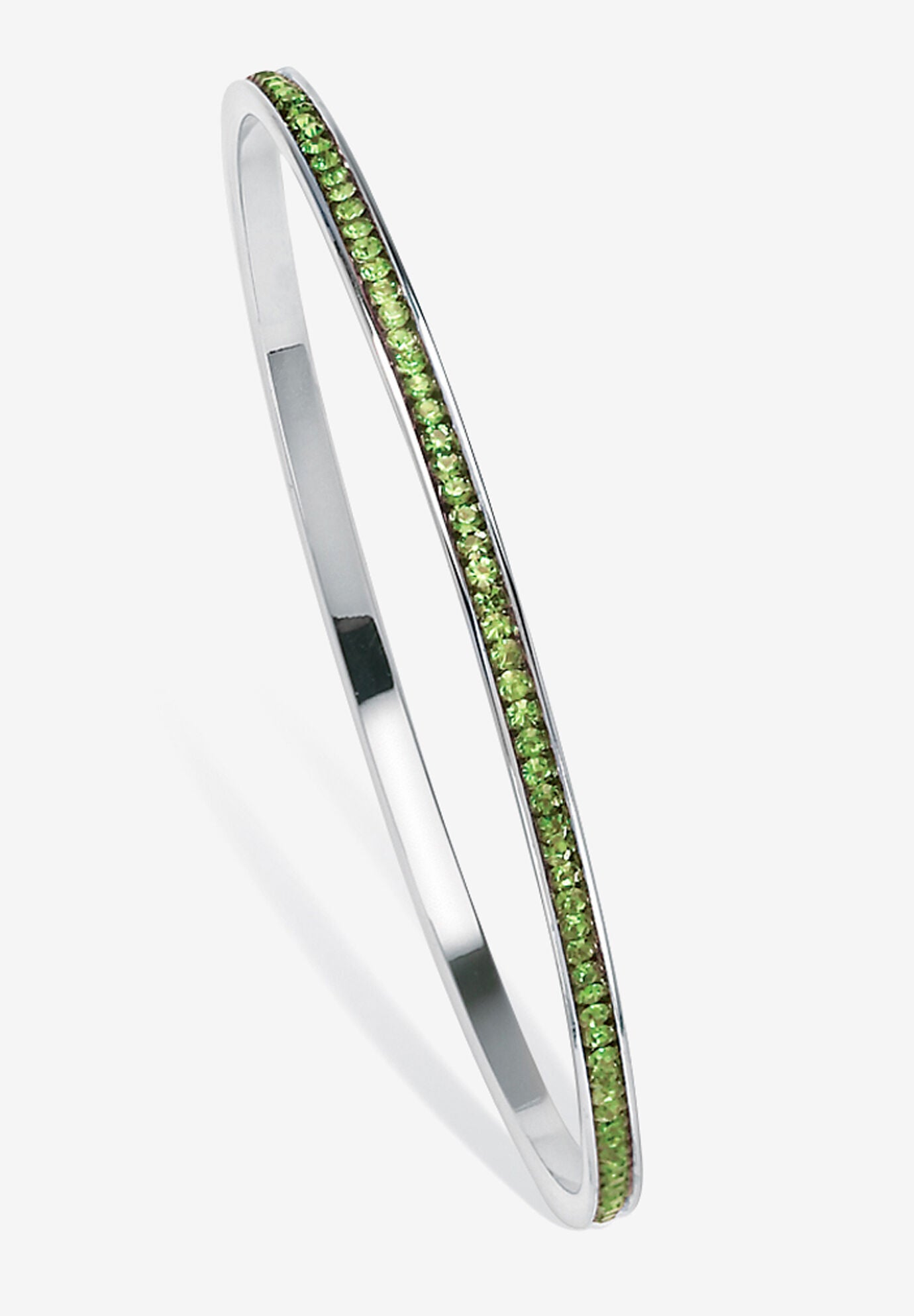 Silver Tone Eternity Bangle Bracelet Simulated Birthstones 7.5 inches, AUGUST, hi-res image number 0