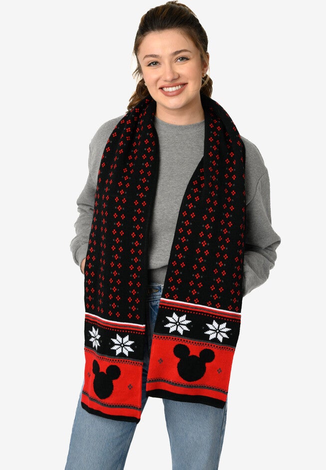 Disney Mickey Mouse 70" Knit Scarf Unisex Black & Red Set, BLACK, hi-res image number null