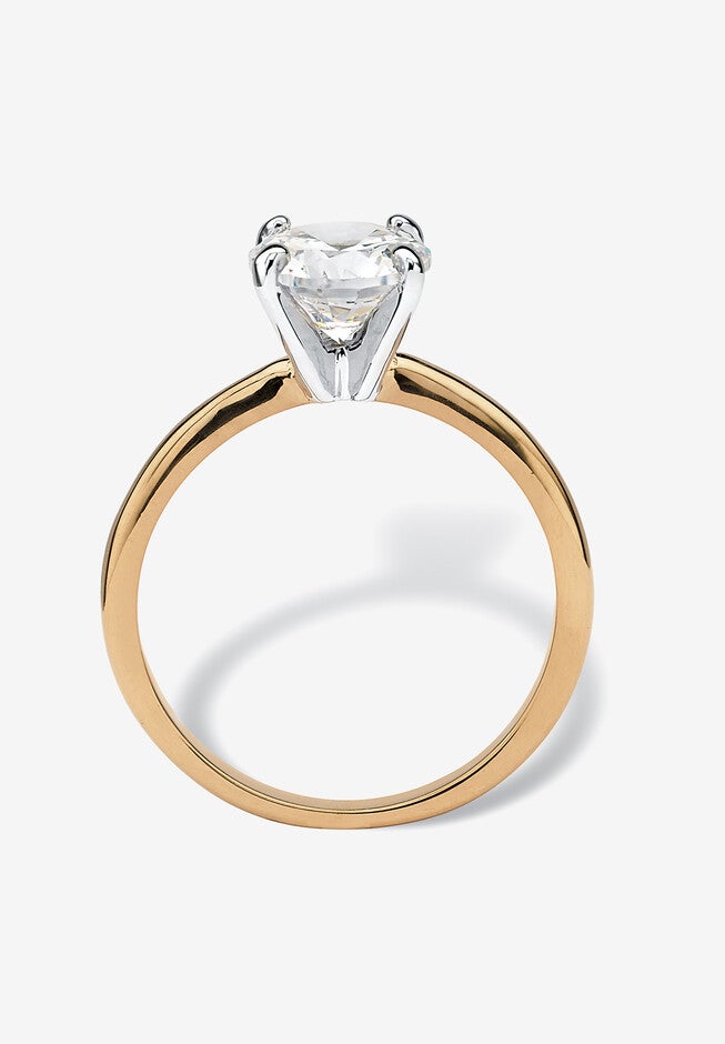Yellow Gold-Plated Cubic Zirconia Solitaire Engagement Ring, , on-hover image number null