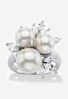 Platinum over Sterling Silver Simulated Pearl and Cubic Zirconia Ring, PLATINUM, hi-res image number null