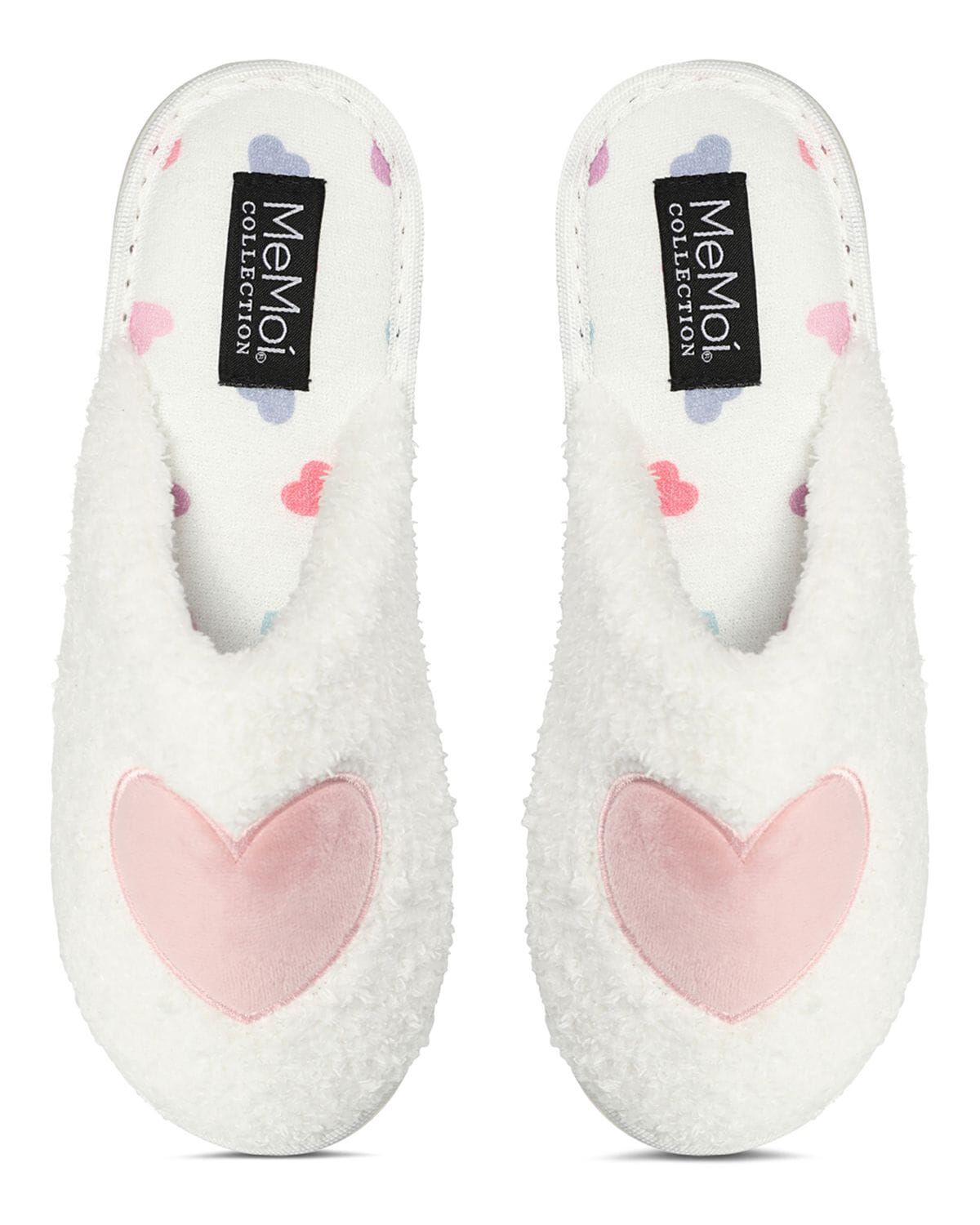 Women's Multi Hearts Terry Slide Slippers, WHITE, alternate image number 1