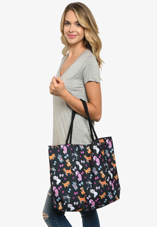 Disney Cats Tote Bag Travel Beach Carry-on Cheshire Aristocat Figaro Print, , on-hover image number 1